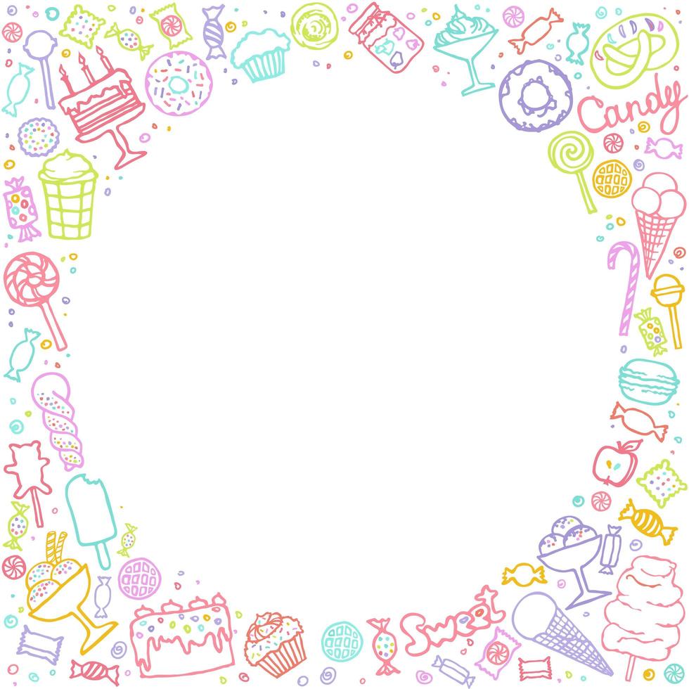 candy and sweet doodle set, vector illustration