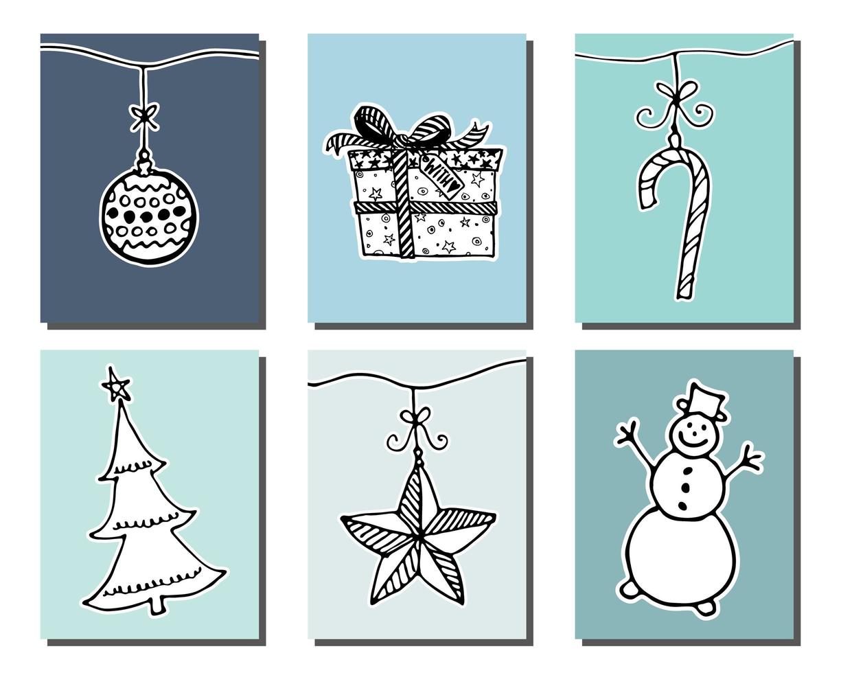 Doodle Christmas cards set. Vector illustration