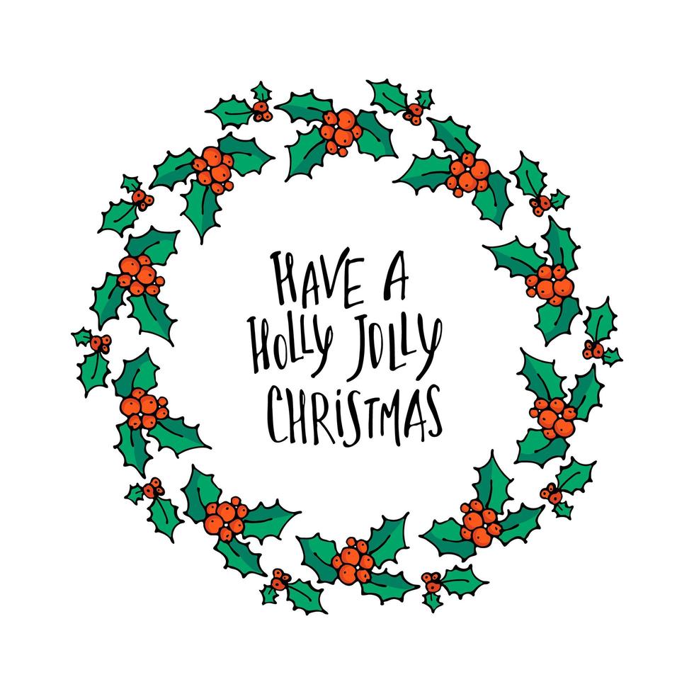 Christmas holly berry wreath doodle vector