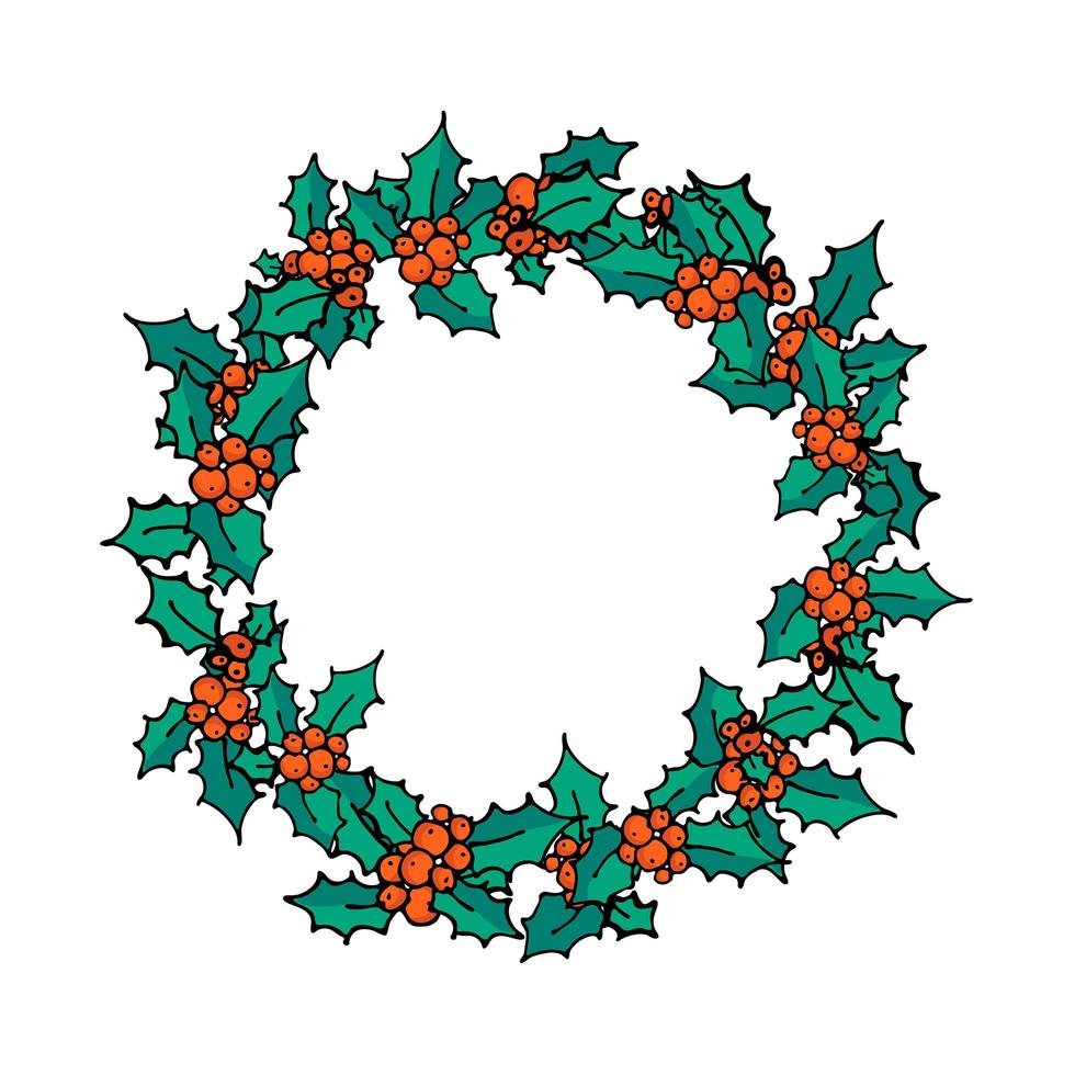 Christmas holly berry wreath doodle vector