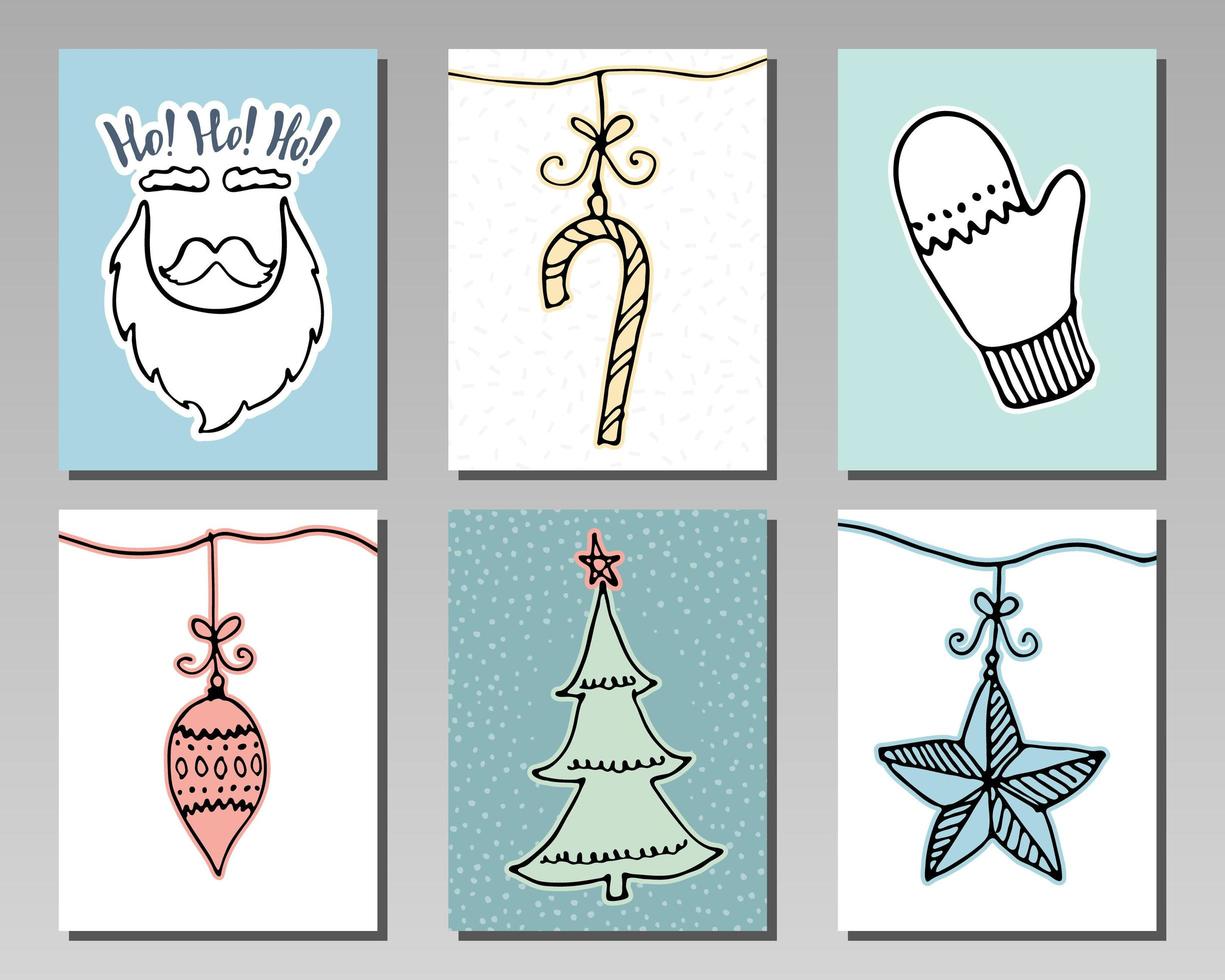 juego de tarjetas de navidad de garabatos. ilustración vectorial vector