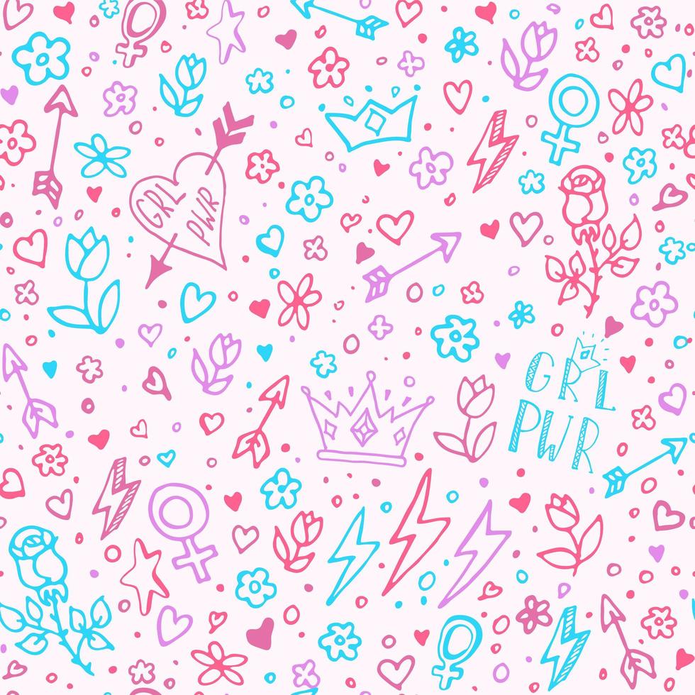 Girl power vector seamless pattern. Pop art background