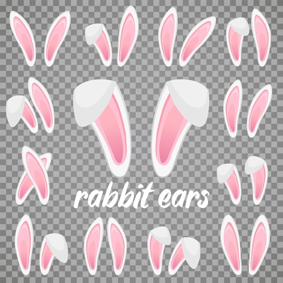 Rabbit ears collection for Easter. Set of masks isolated on white. Vector illustration