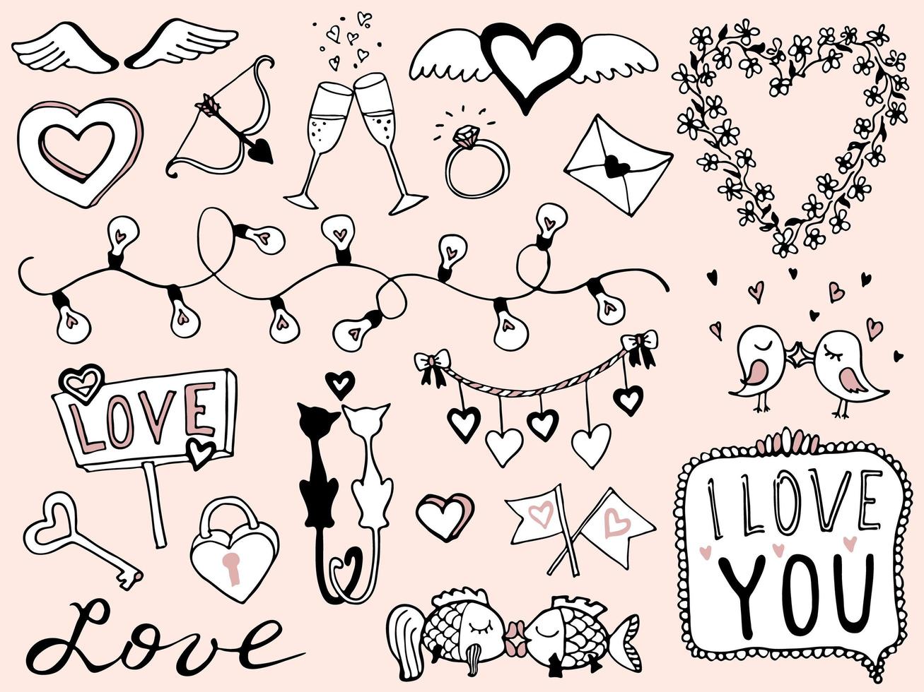 Romantic hand drawn stikers. vector