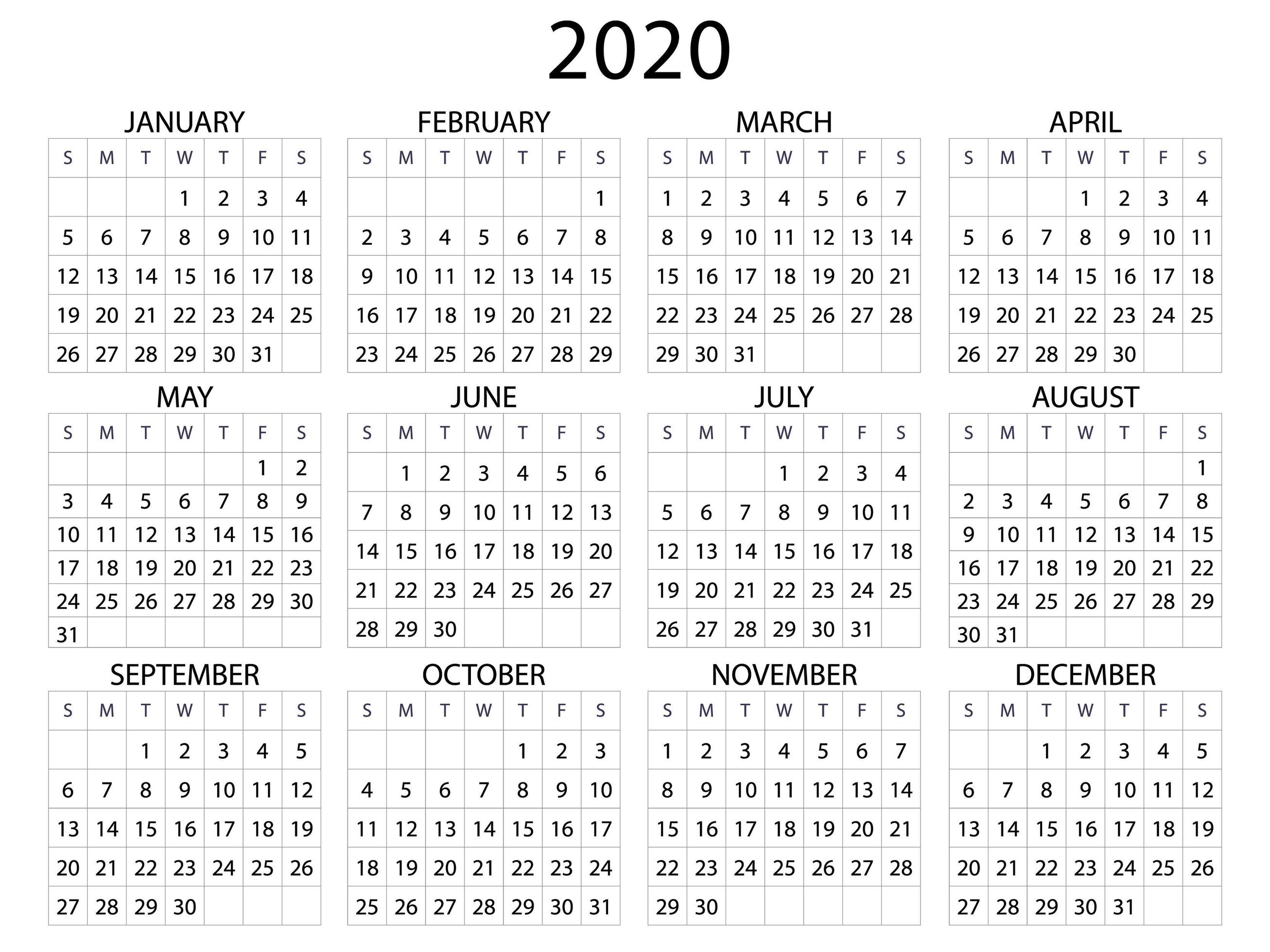 Simple calendar Layout for 2020. Vector 5880181 Vector Art at Vecteezy