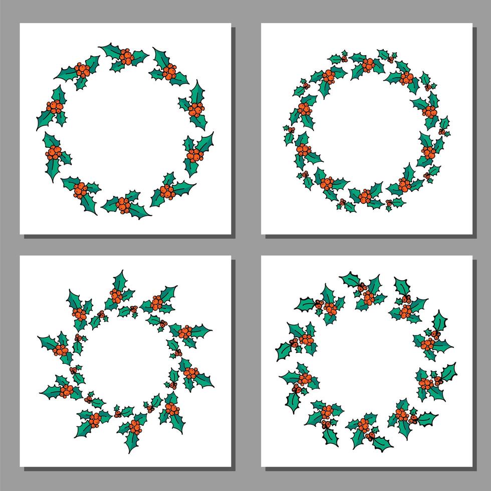 Christmas holly berry wreath doodle vector