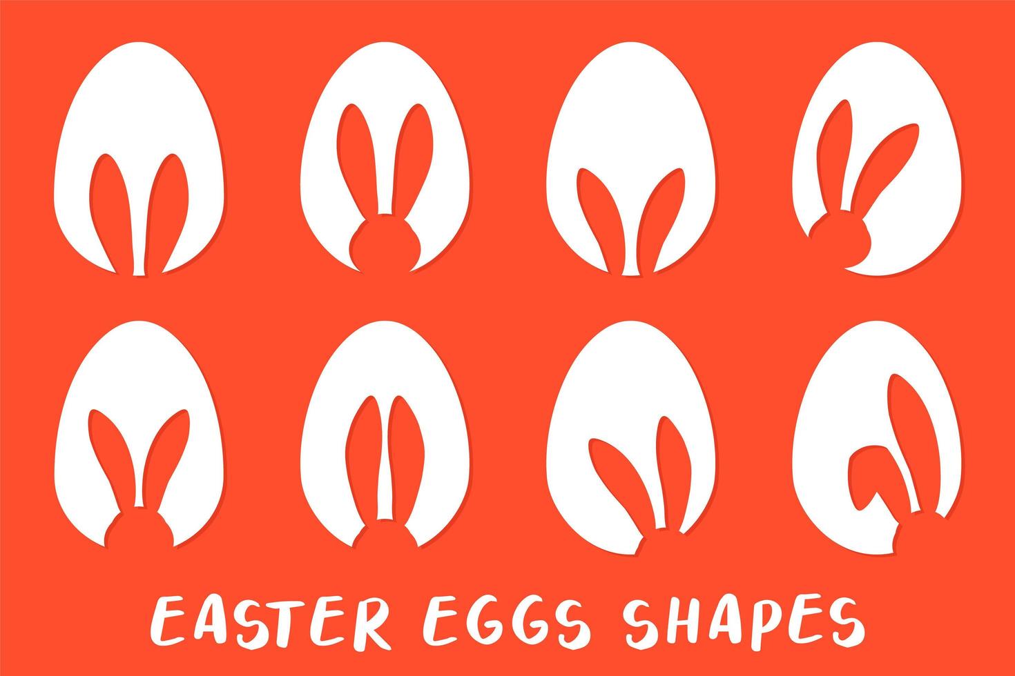 Bunny ears and Easter eggs shapes silhouette - big icon set. Traditional Easters symbol. Vector