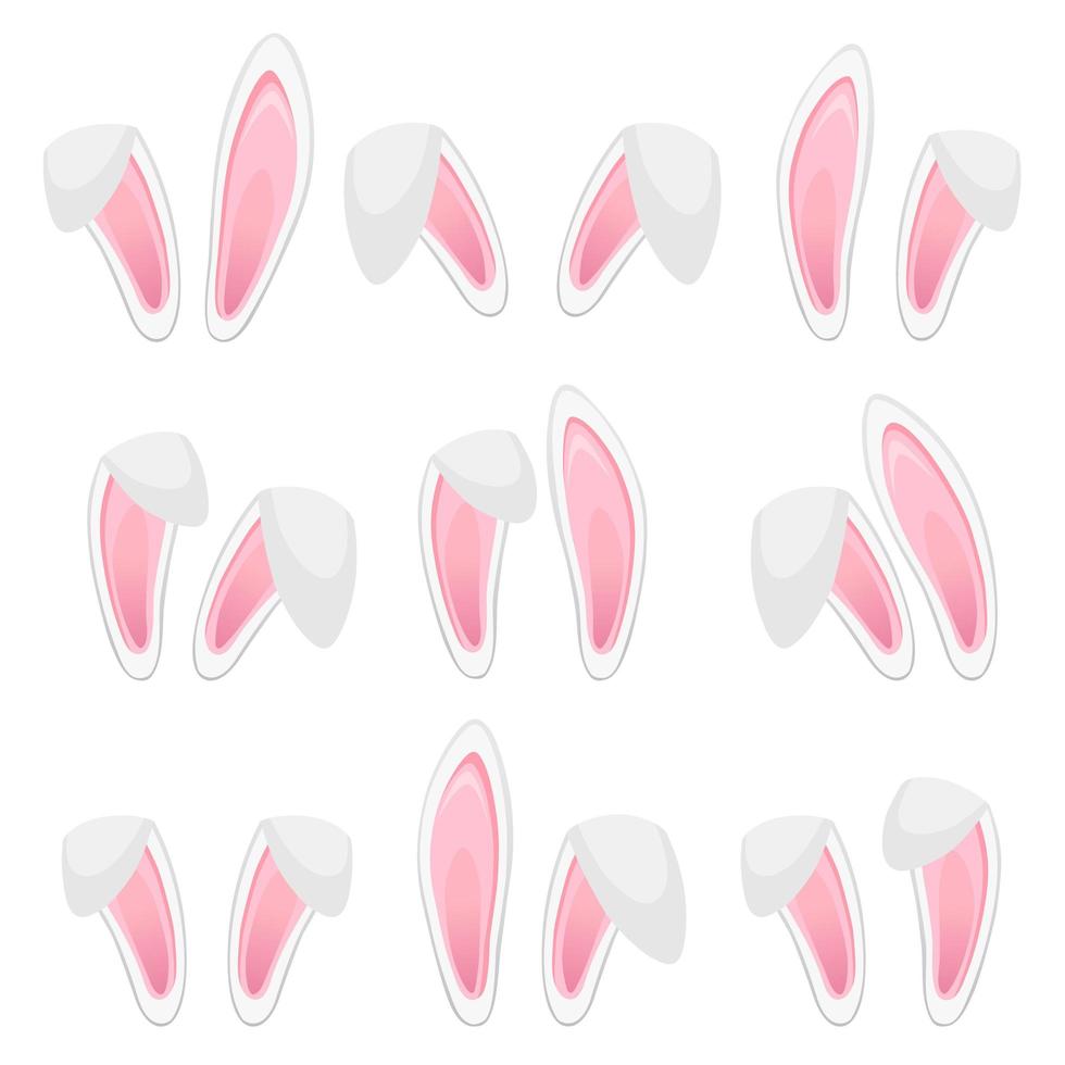 Rabbit ears collection for Easter. Set of masks isolated on white. Vector illustration