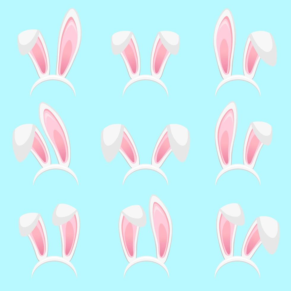 Rabbit ears collection for Easter. Set of masks isolated on white. Vector illustration