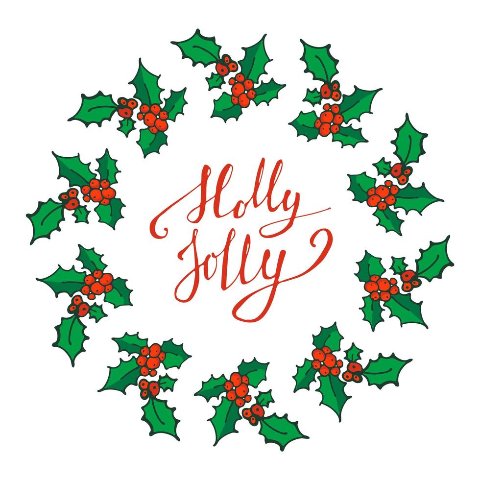 Christmas holly berry wreath doodle vector