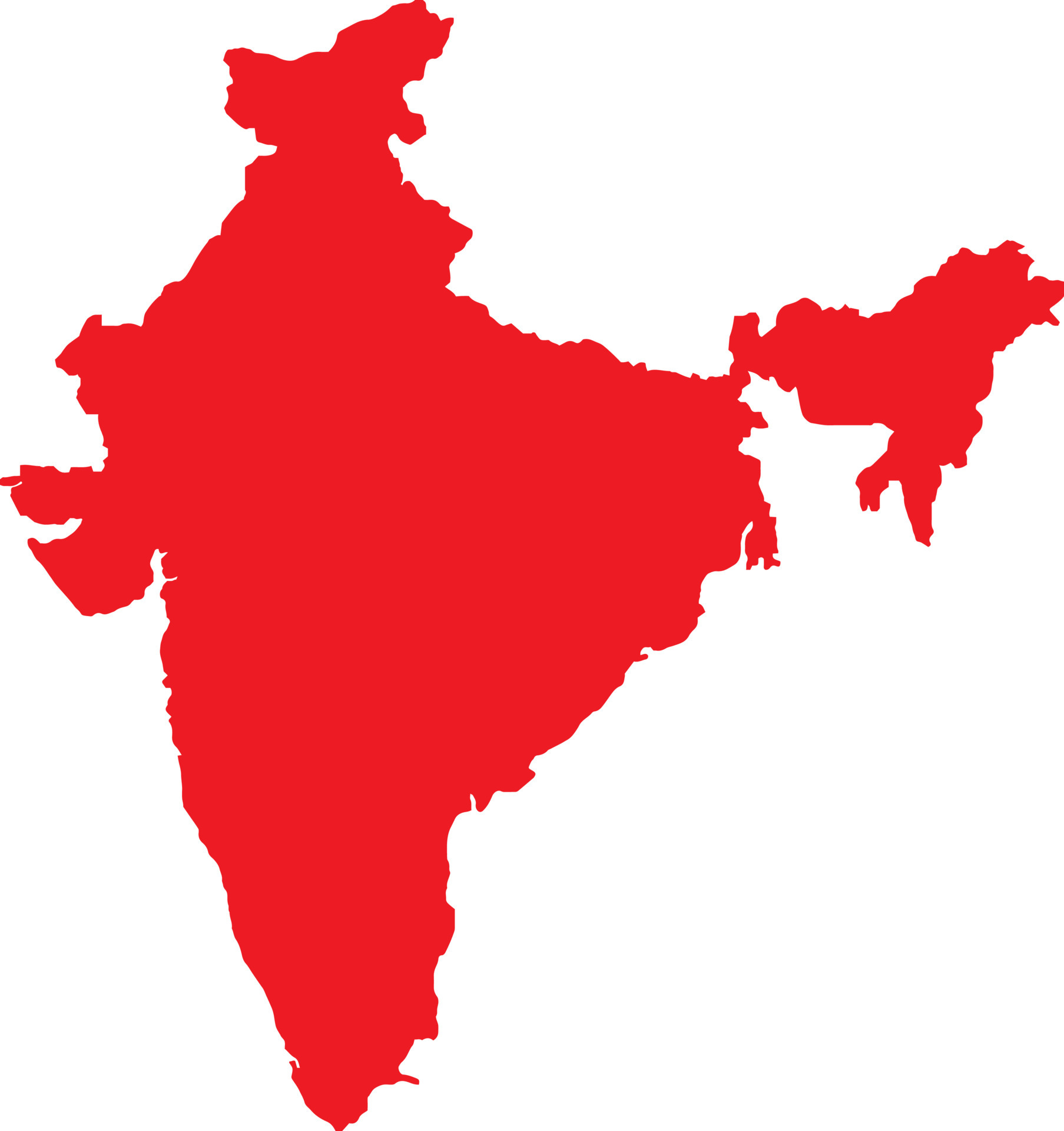 Red colored India outline map. Political indian map. Vector