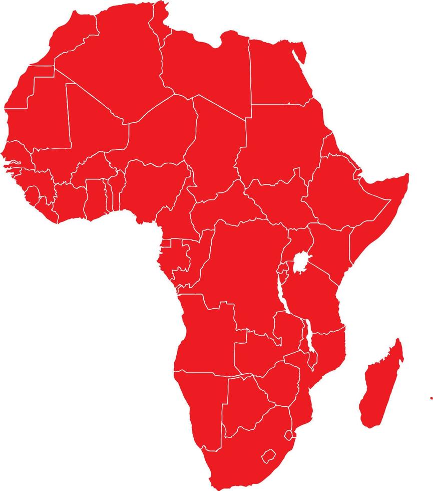 Red colored Africa outline map. Political african map. Vector illustration