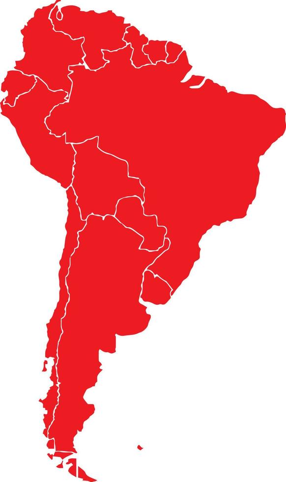 mapa de contorno de américa del sur de color rojo. mapa político sudamericano. ilustración vectorial vector