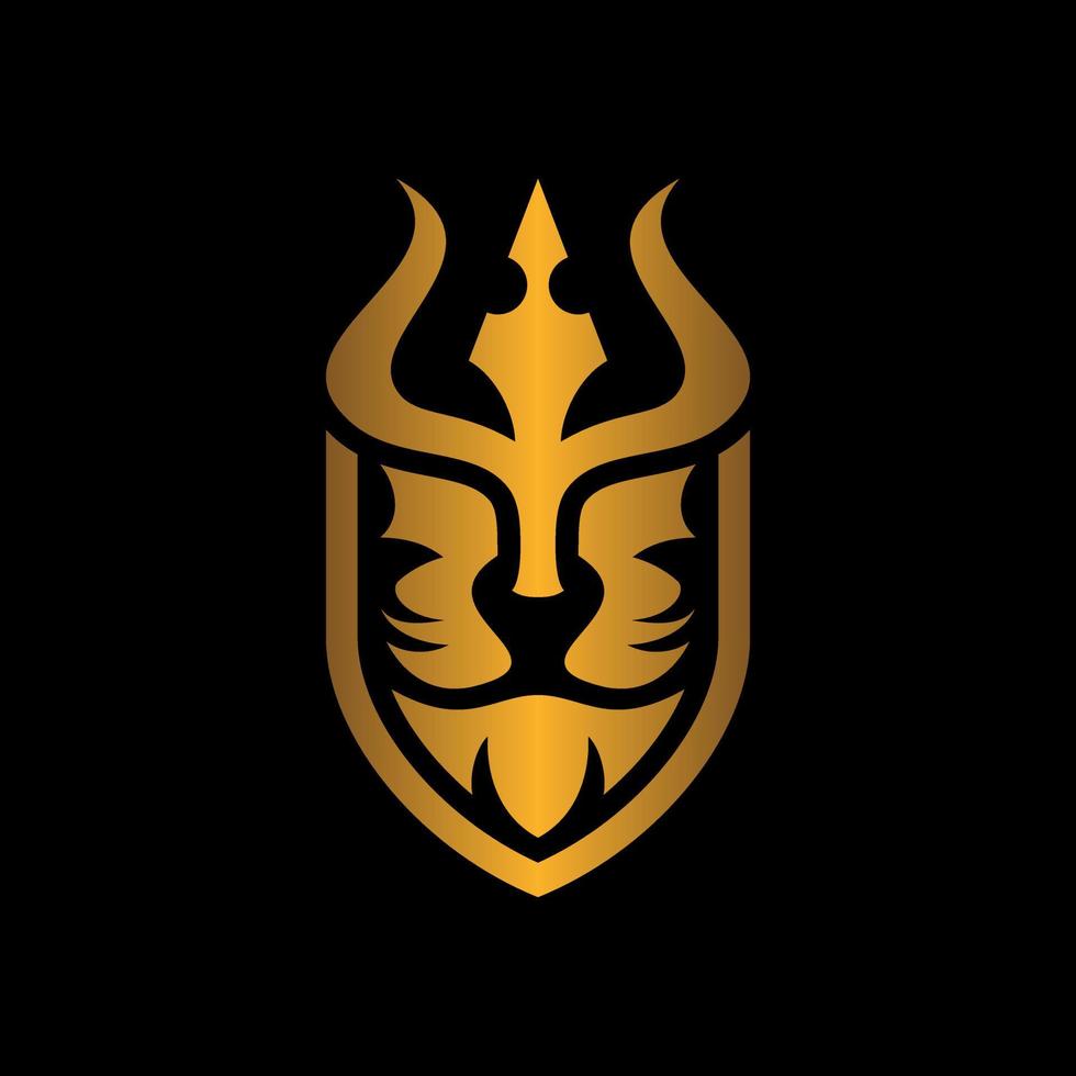 Lion shield sword logo design template vector