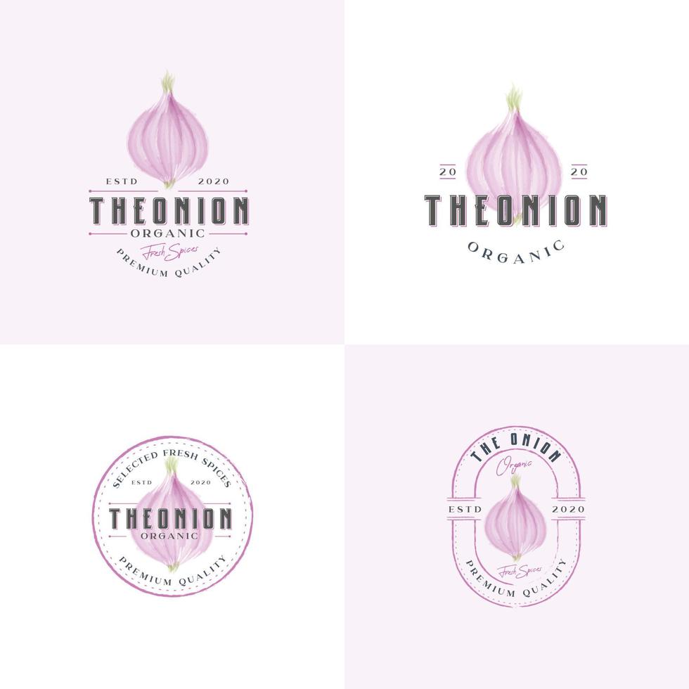 Onion illustration vintage badge logo collection vector