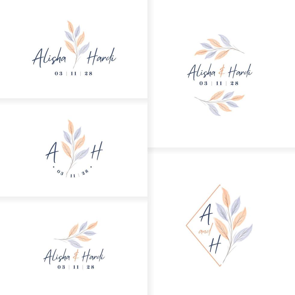 Elegant hand drawn monogram wedding logo template vector