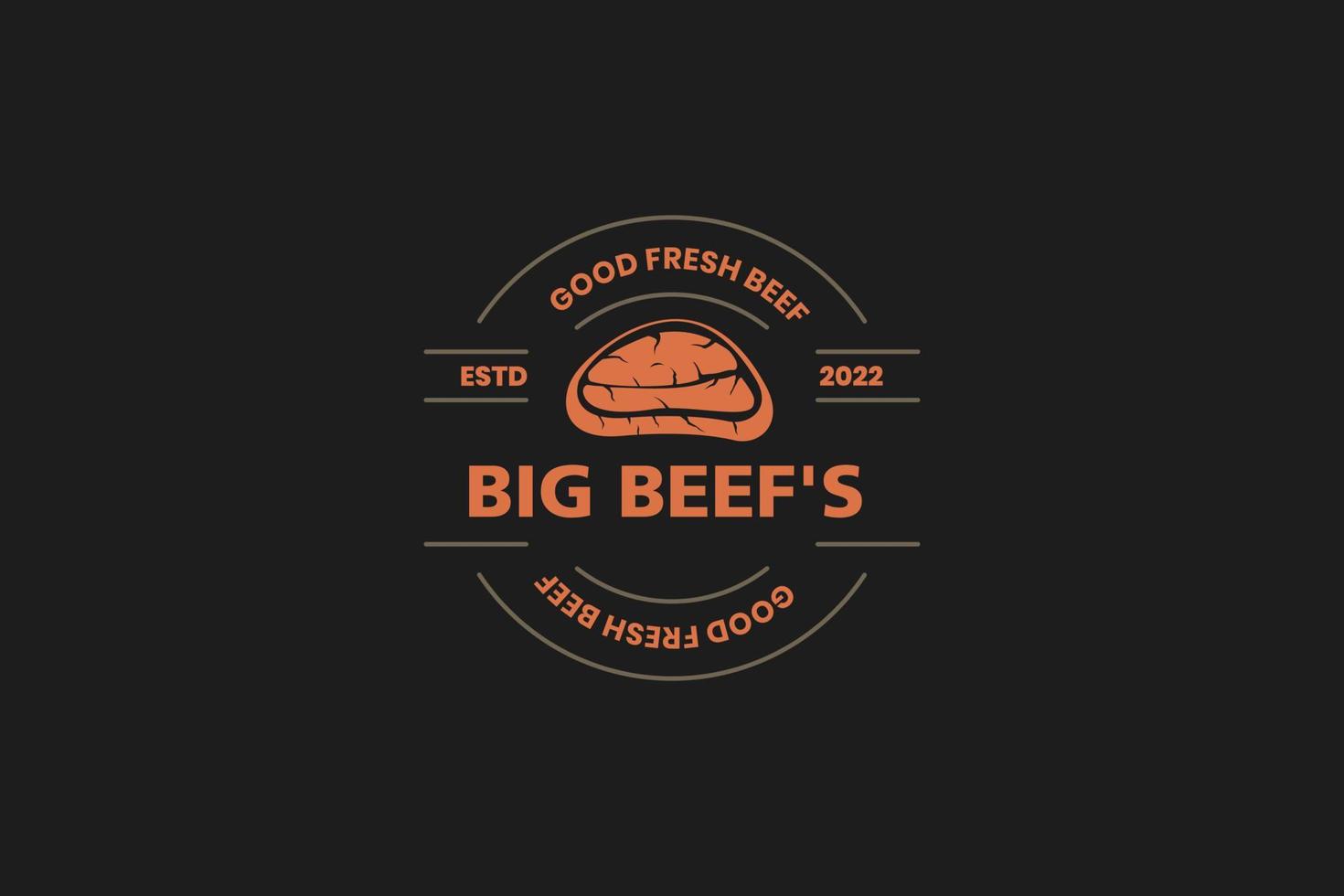 Big beef steak house logo retro label design vector