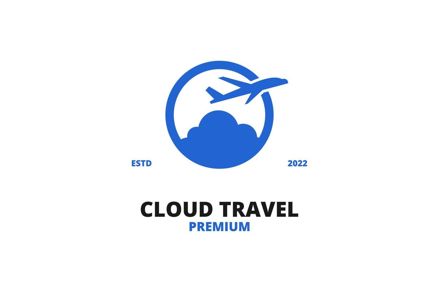 logotipo de viaje en la nube con vector de diseño de icono de avión