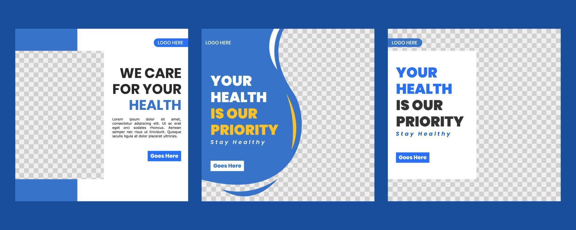 Set social media medical post design template vector