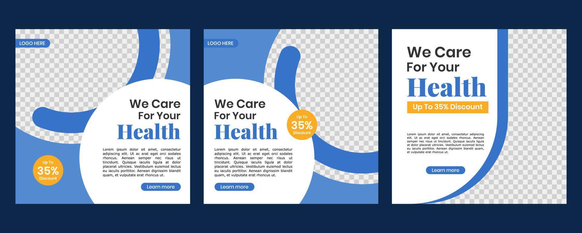 Set social media medical post design template vector