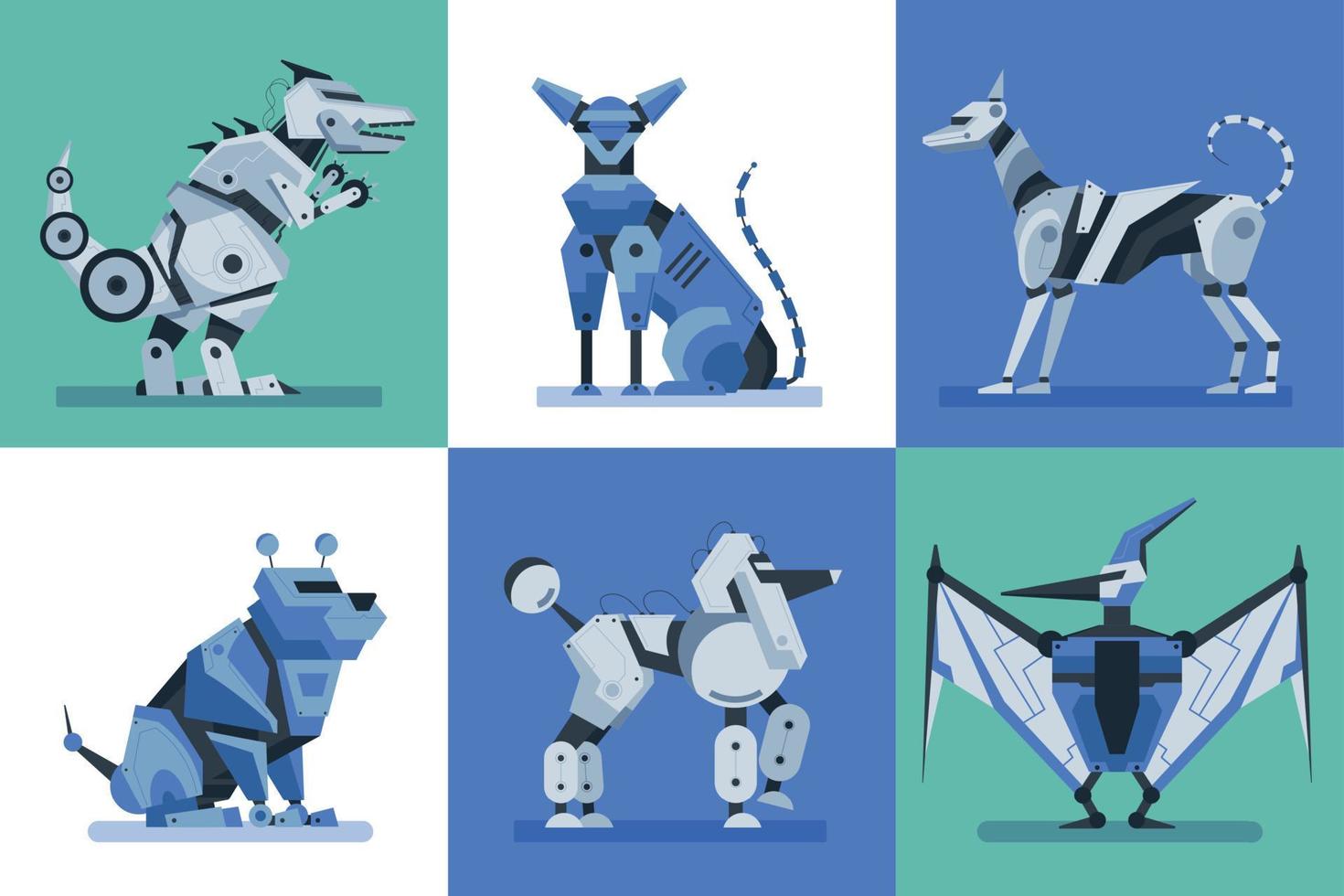 Animal Robots Compositions Set vector