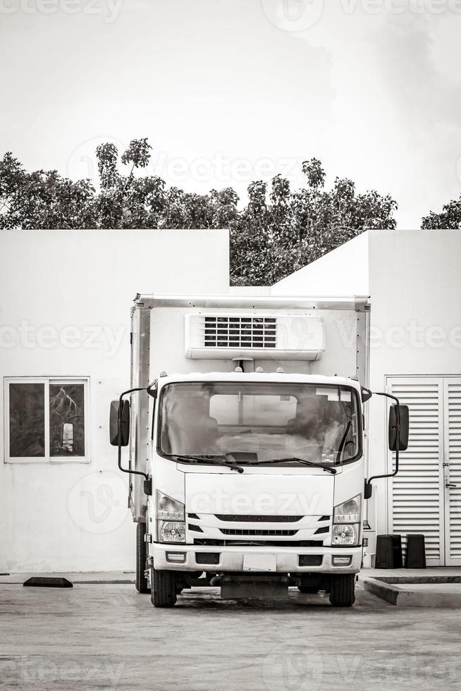 White mexican truck car at Gulf petrol gas station Mexico. photo