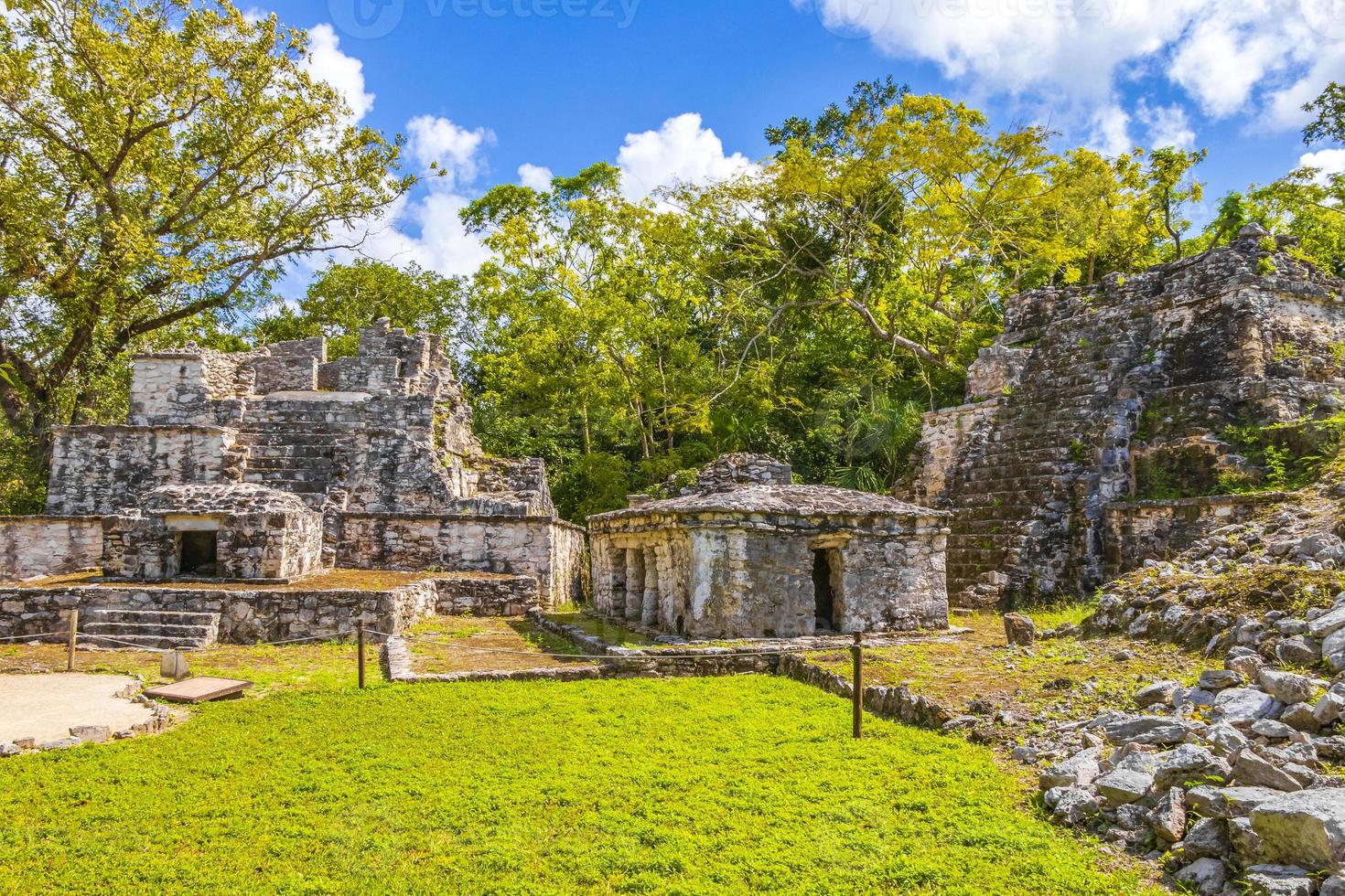 Ancient Mayan site with temple ruins pyramids artifacts Muyil Mexico. photo