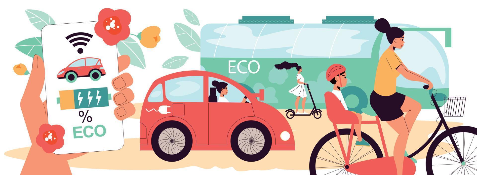 ilustración horizontal de transporte ecológico vector