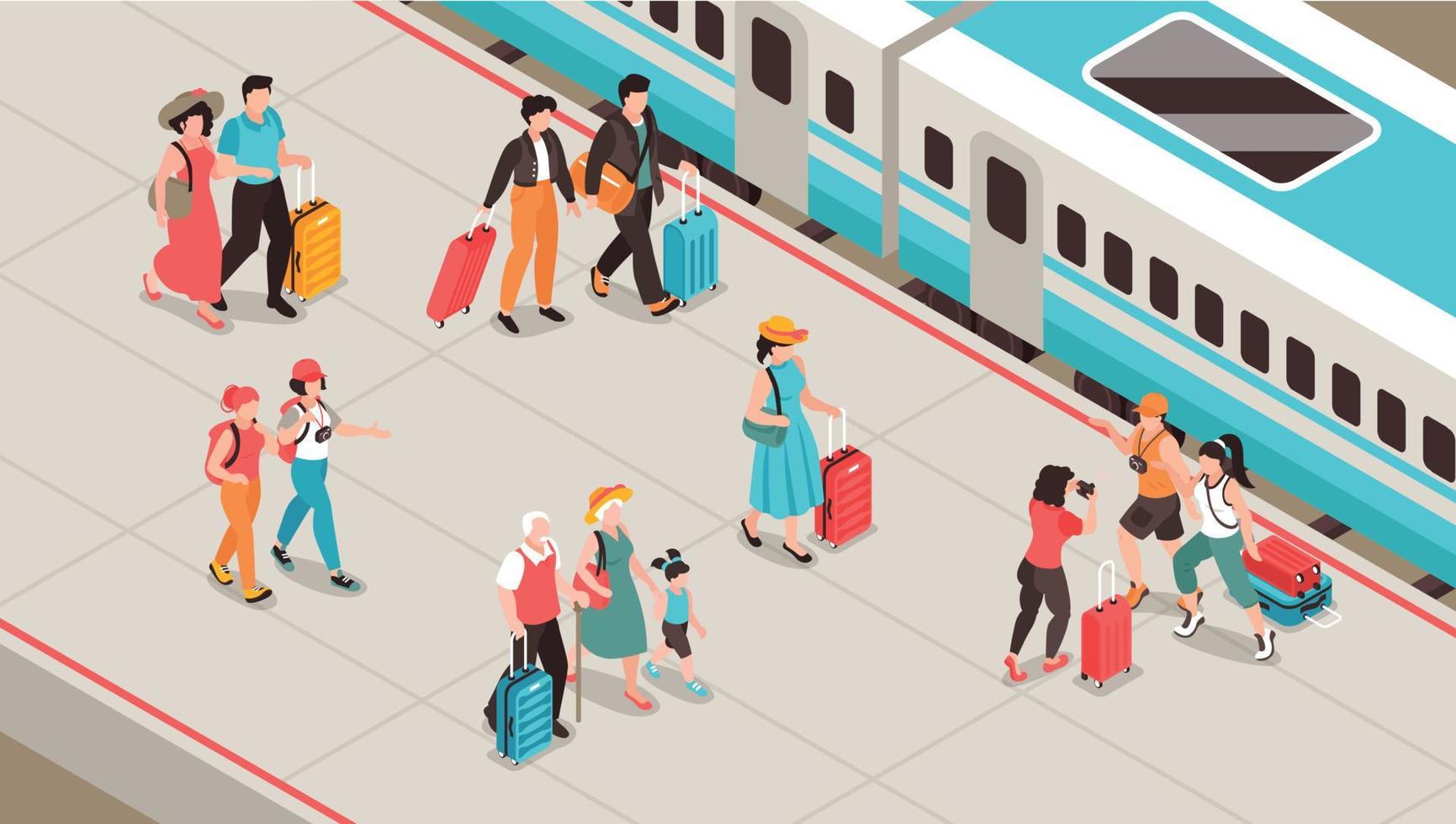 Train Boarding Isometric Composition vector