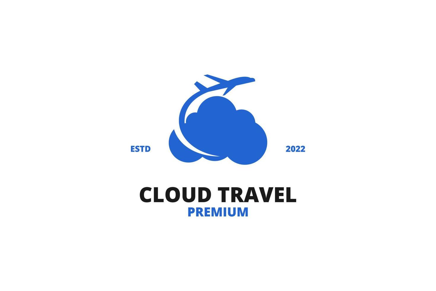 logotipo de viaje en la nube con vector de diseño de icono de avión