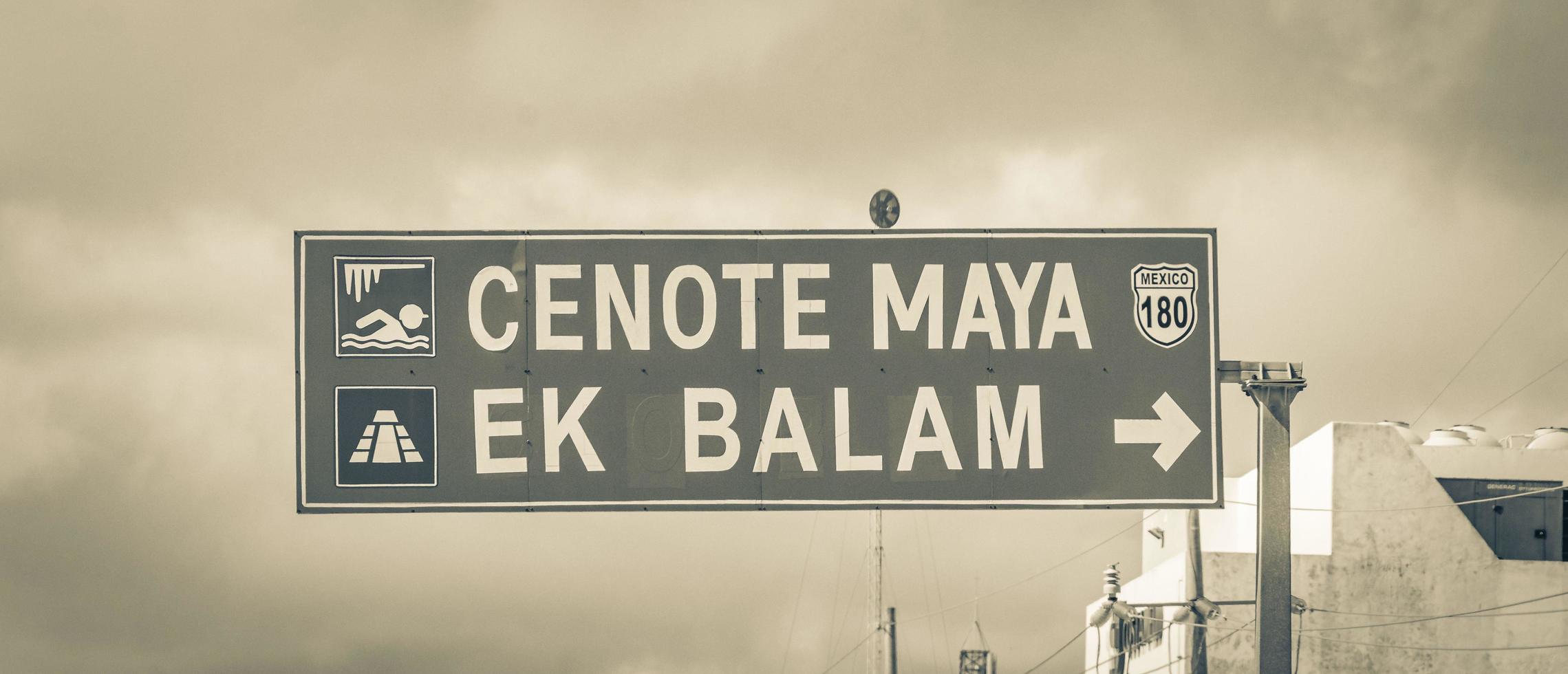 Tulum Mexico 02. February 2022 Road sign to Cenote Maya Ek Balam in Tulum Mexico. photo