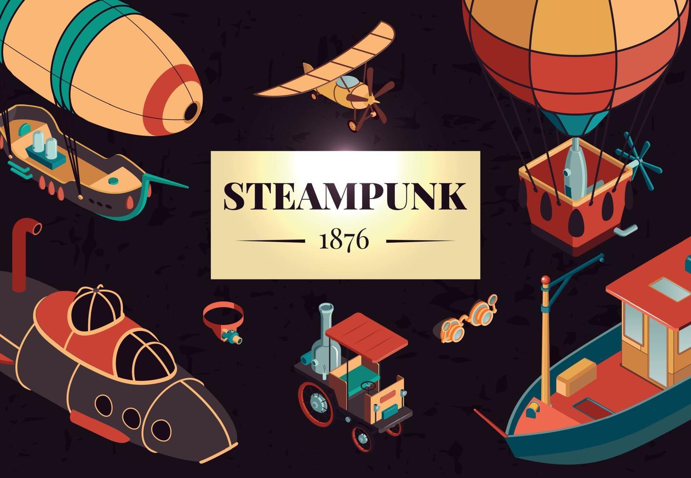 ilustración horizontal steampunk vector