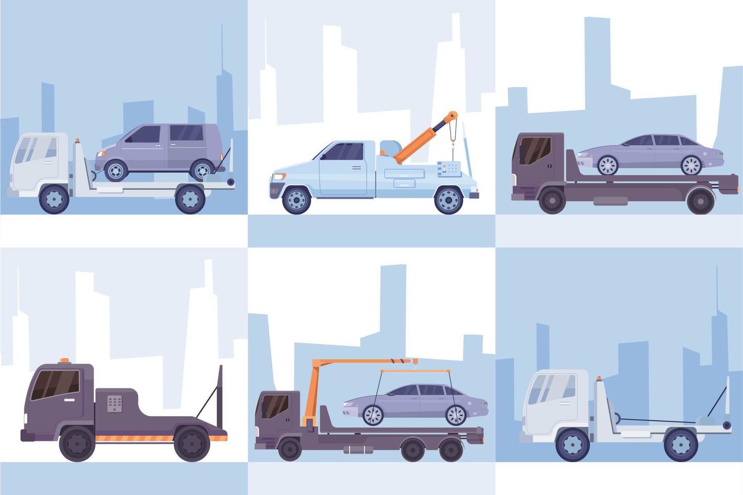 City Tow Truck Flat Compositions vector