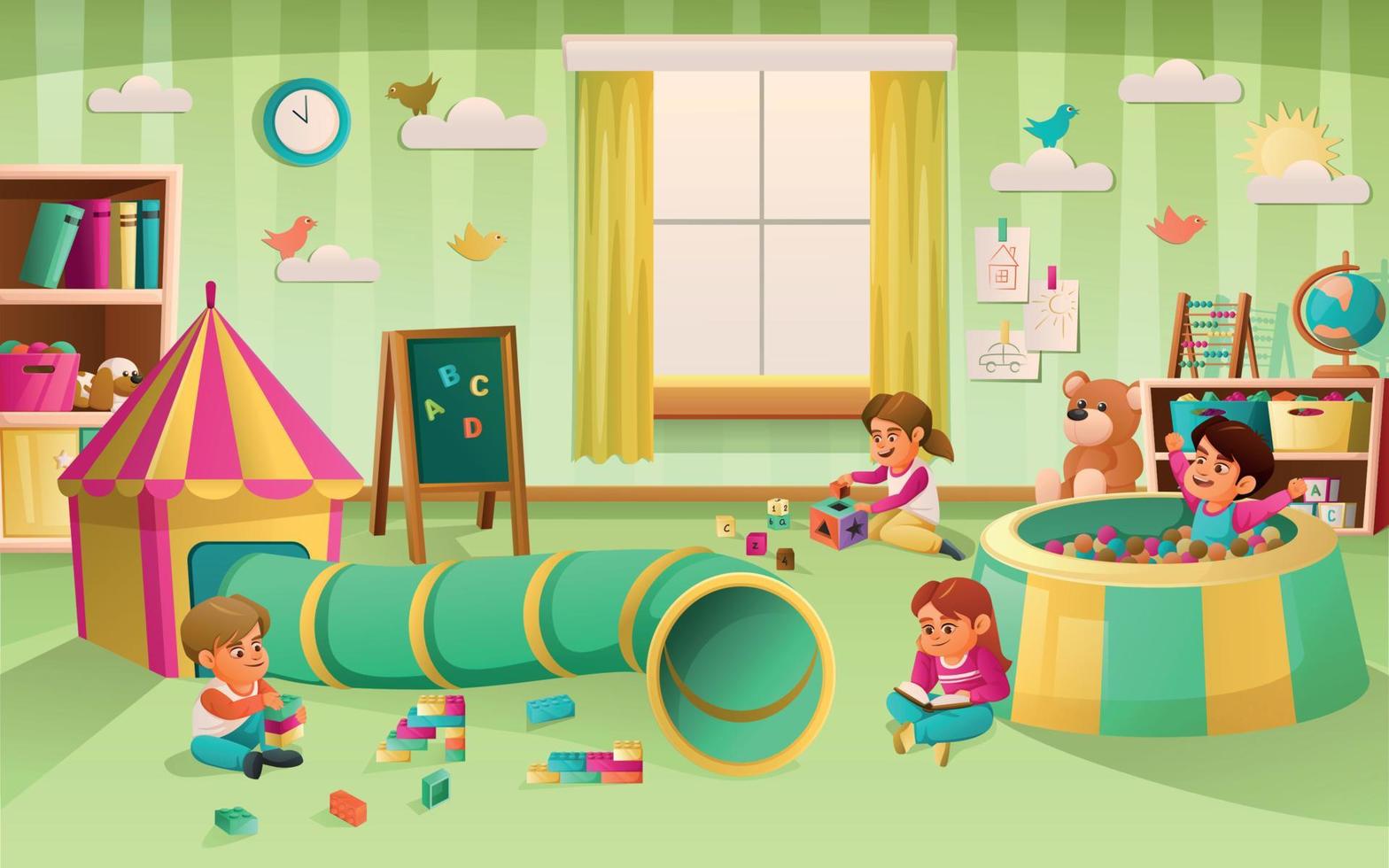 Kindergarten Playground Cartoon Composition vector