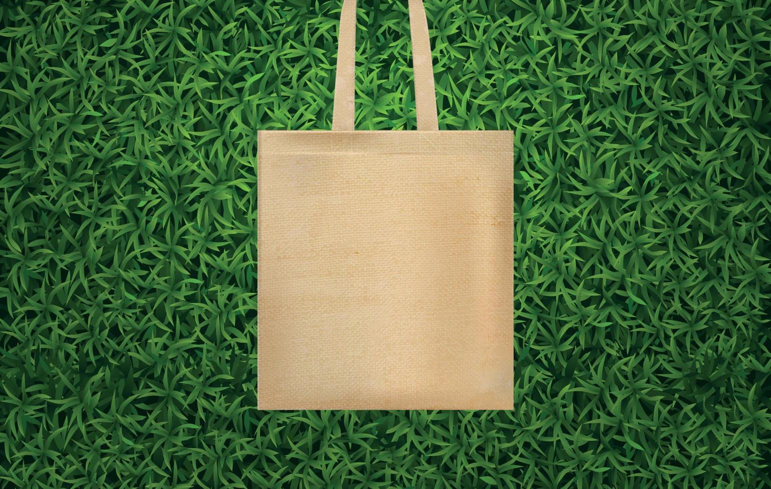 Realistic Hands Bag Green Grass Composition vector