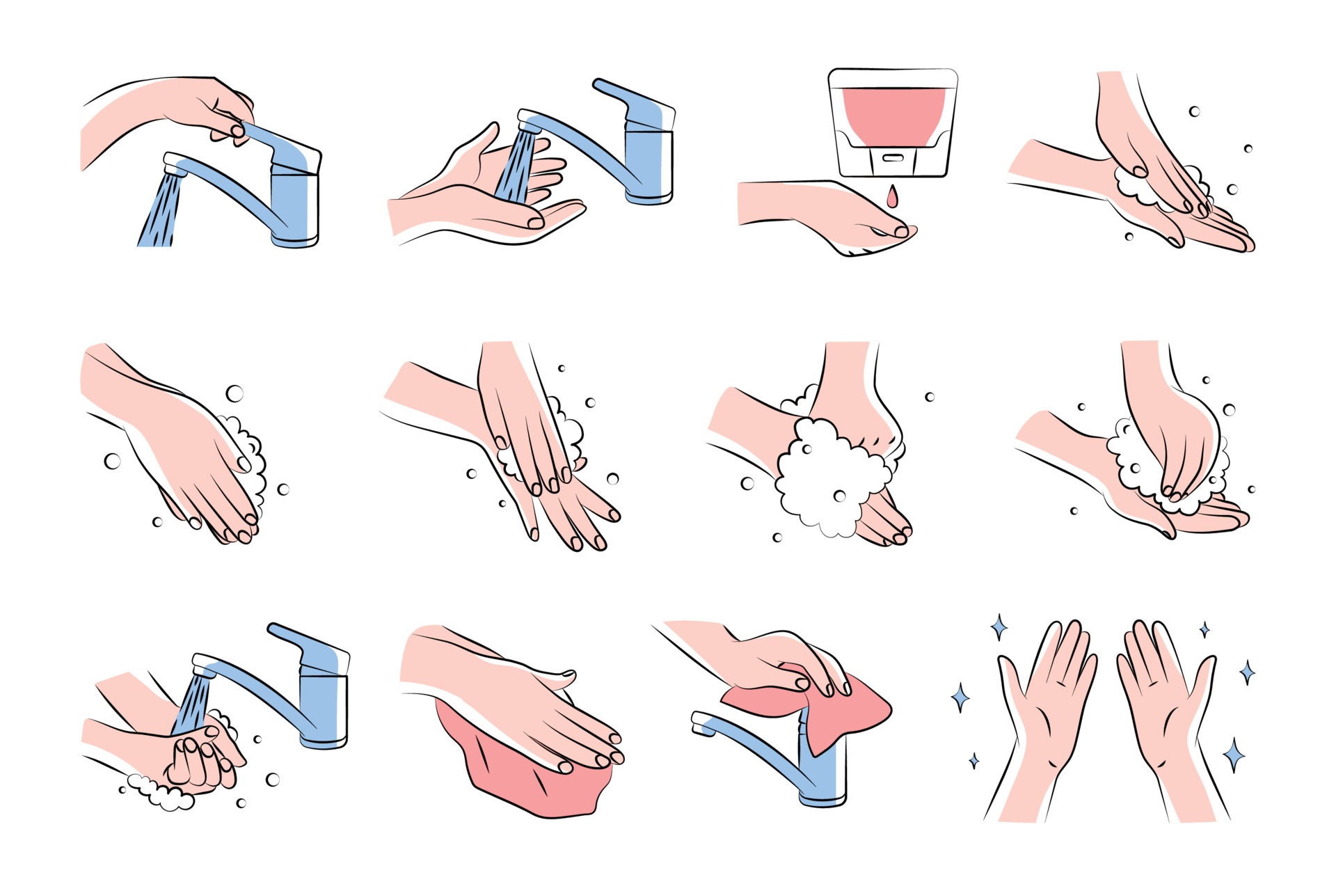 Steps To Hand Washing Set 5881174 Vector Art At Vecteezy Steps To Hand Washing Set 5881174 Vector Art At Vecteezy