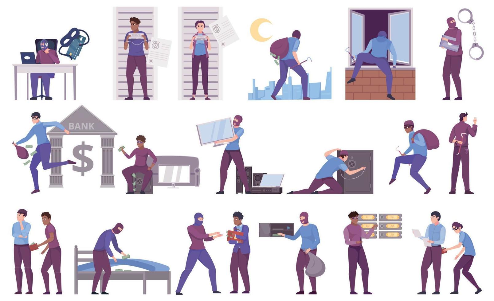 Robbery Flat Set vector