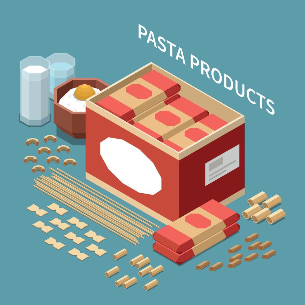 producción de pasta de macarrones concepto isométrico coloreado vector