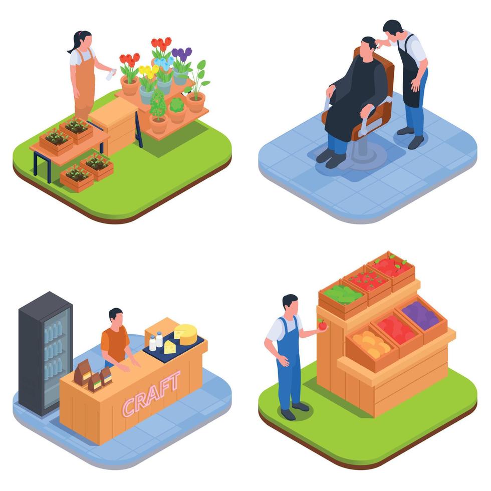 Isometric Small Business Owner Family Business Icon Set vector