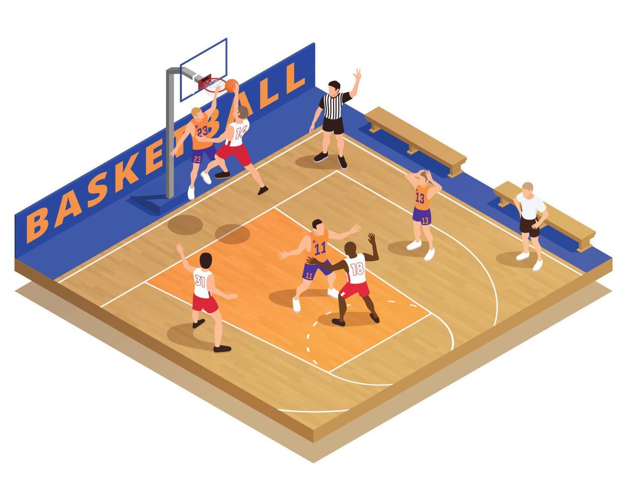 composición isométrica del juego de baloncesto vector