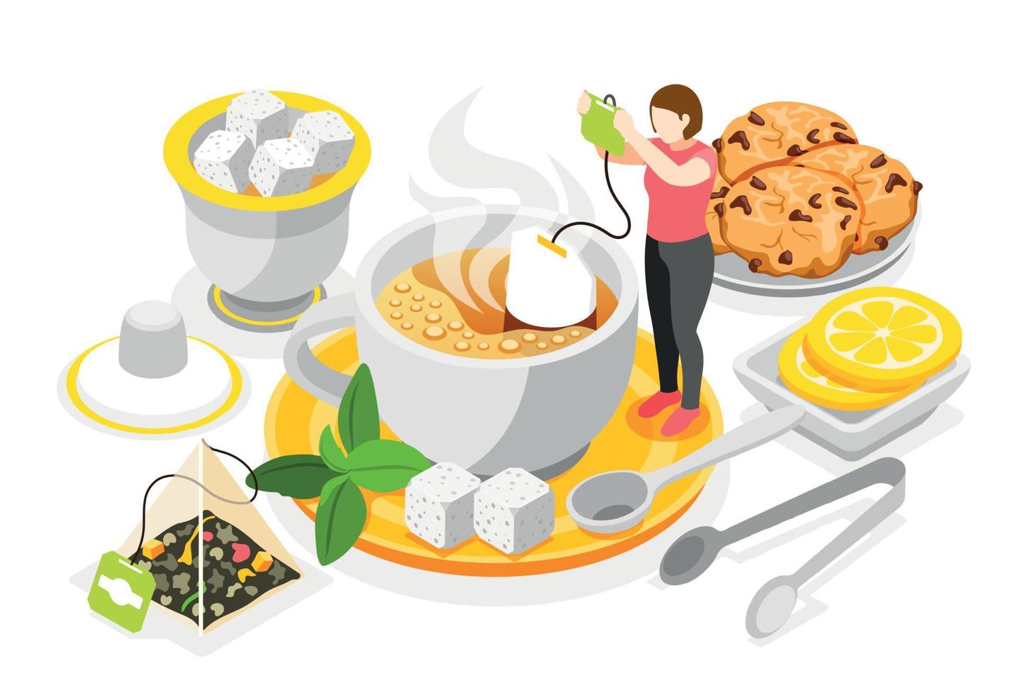 Tea Day Isometric Concept vector