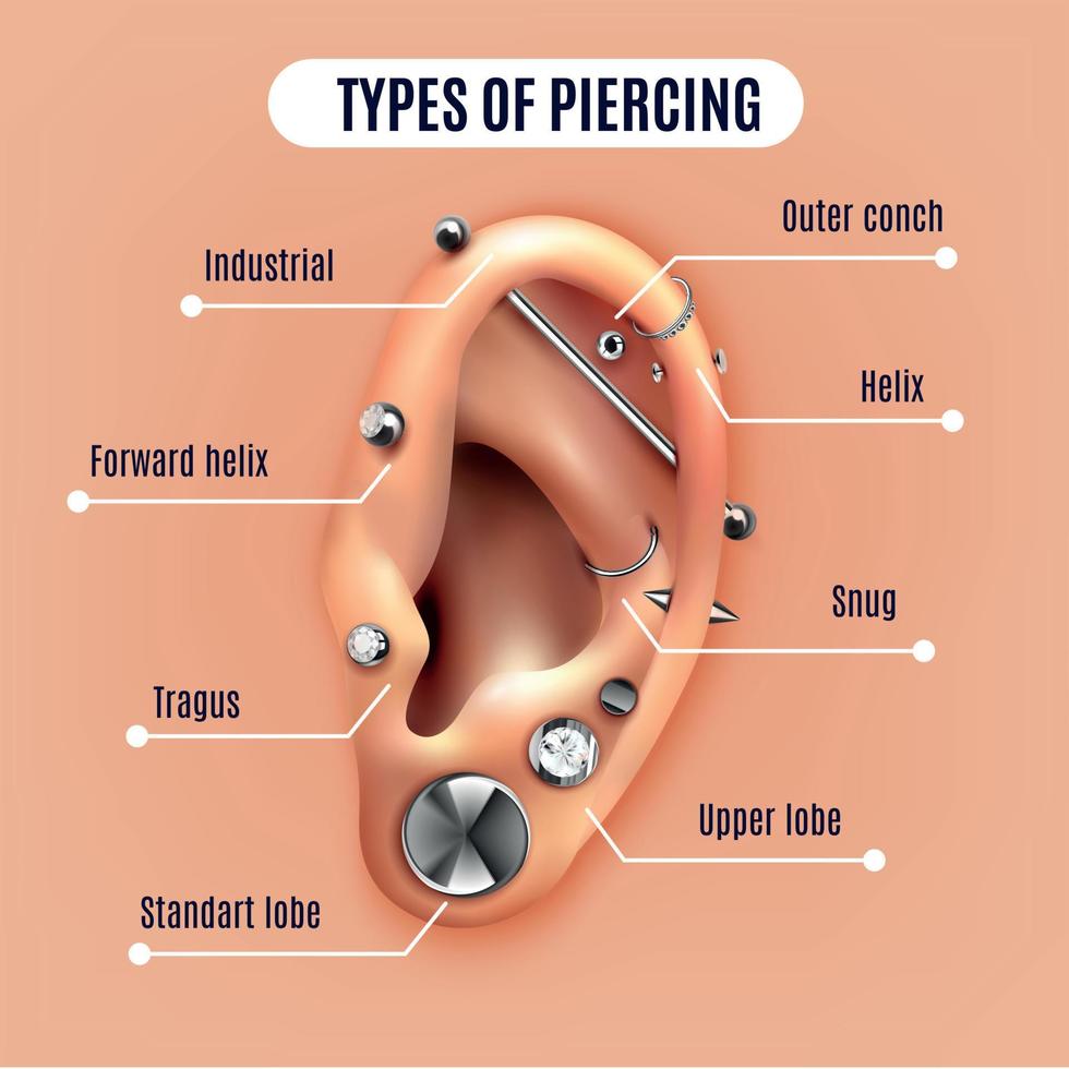 piercing en la oreja realista vector