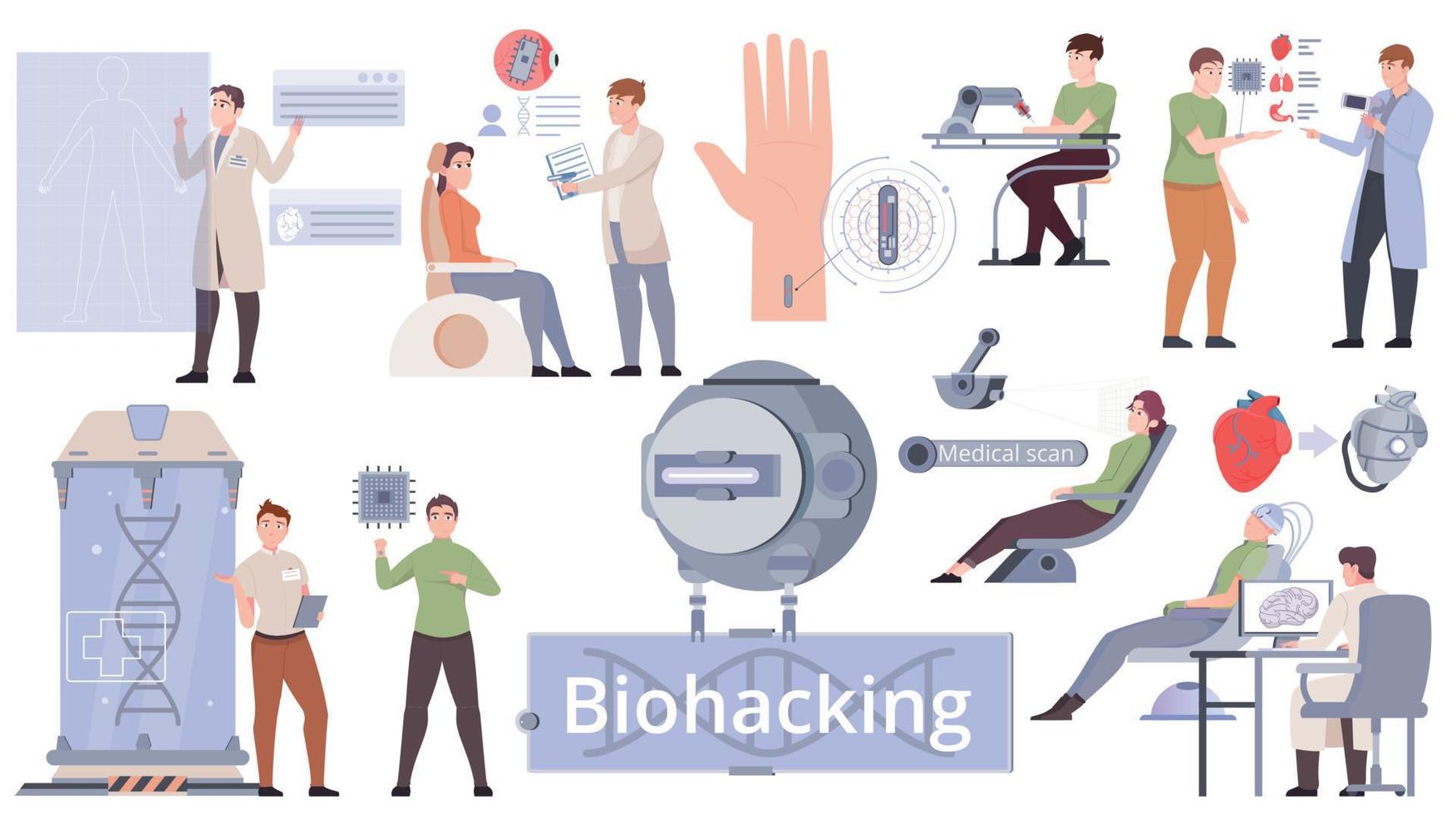 conjunto plano de biohacking vector