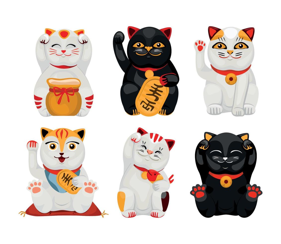 Lucky Japanese Cat Set vector