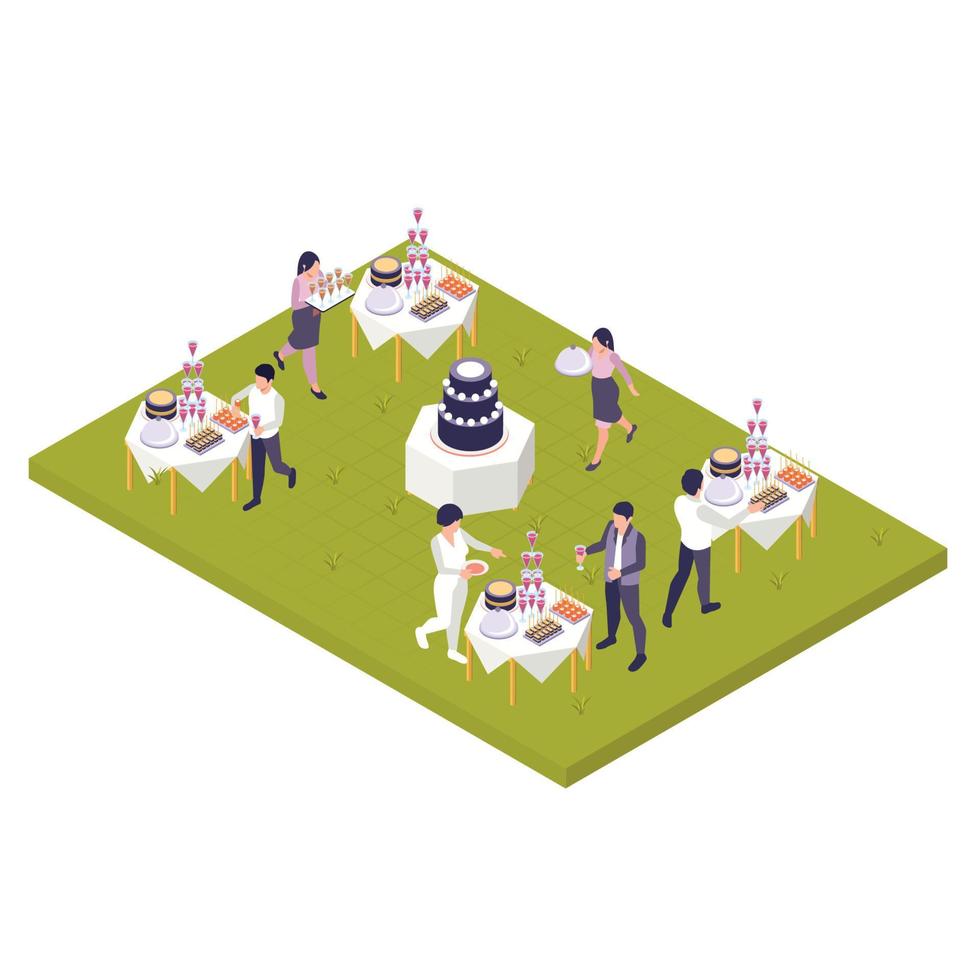 Restaurant Cafe Catering Isometric Colored Composition vector