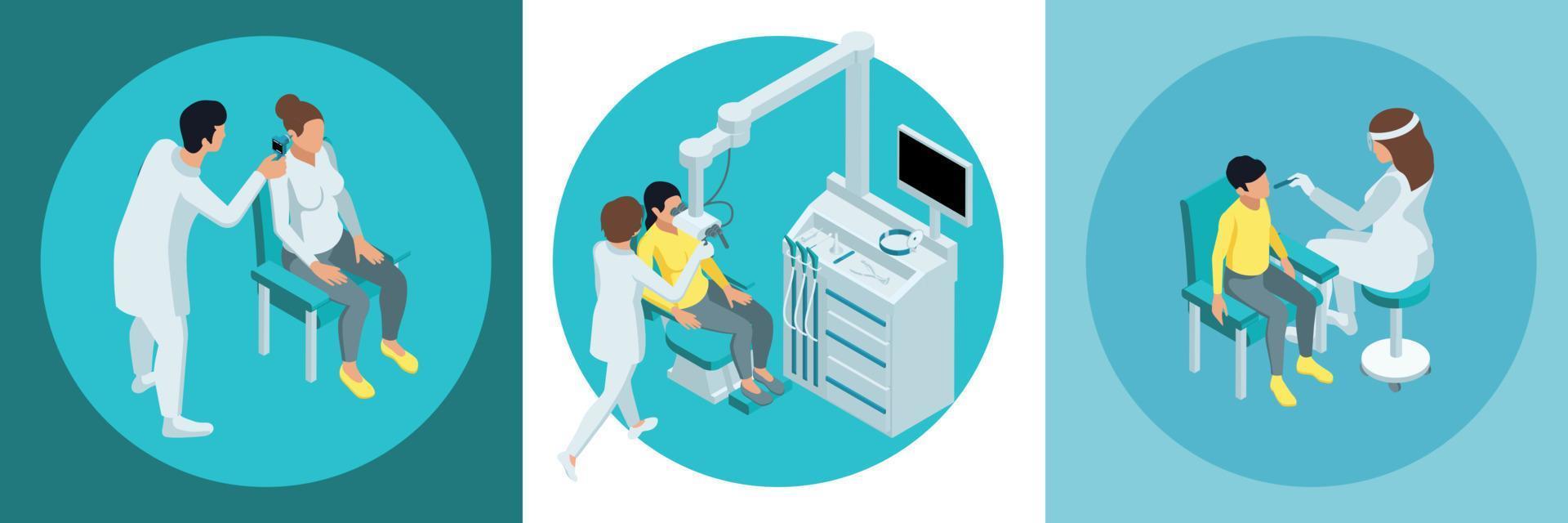 Otolaryngology Isometric Composition Set vector
