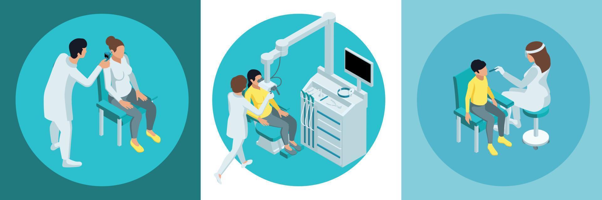conjunto de composición isométrica de otorrinolaringología vector