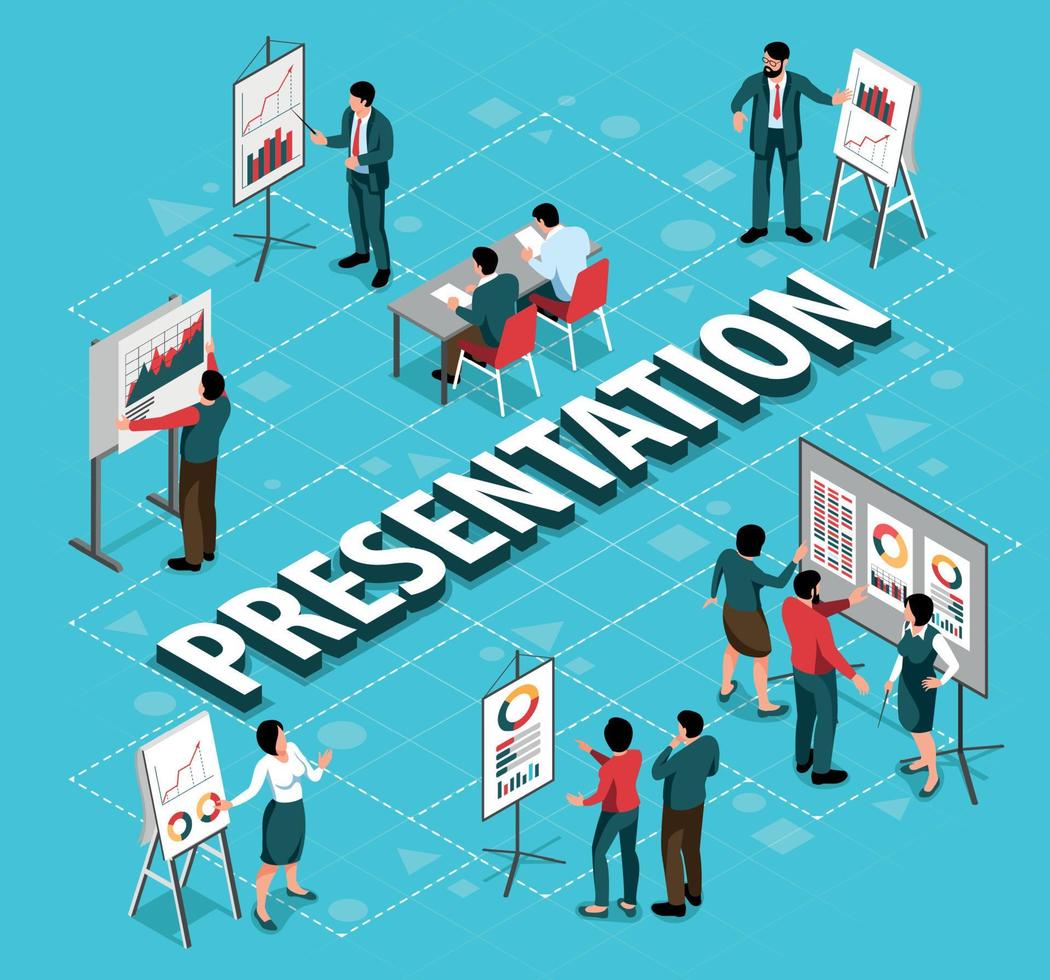 diagrama de flujo isométrico de presentación vector