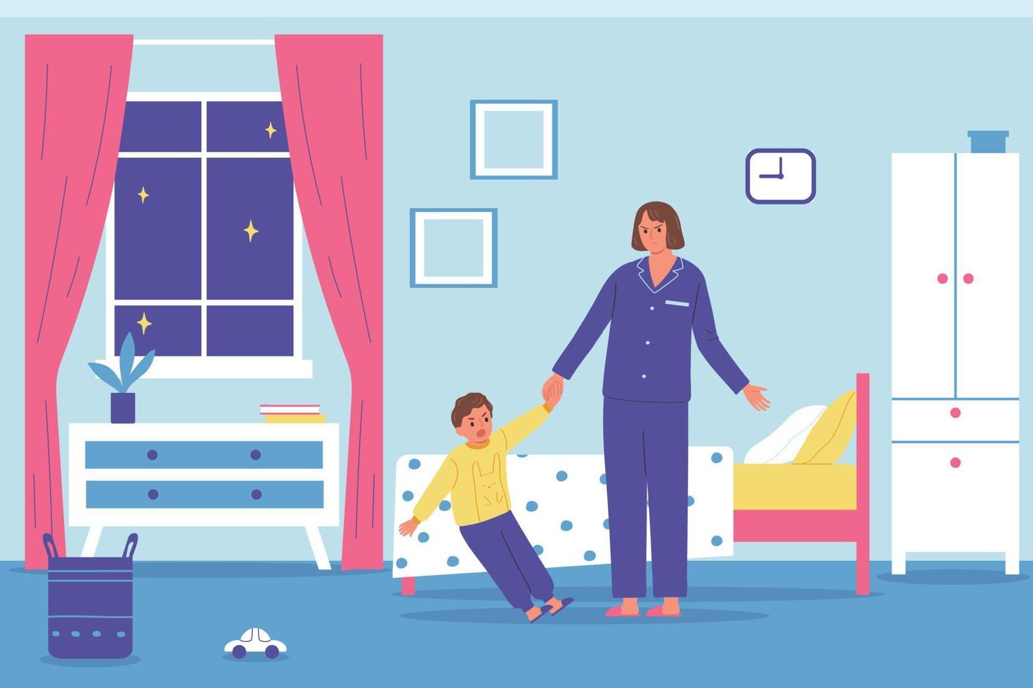 niño se niega a dormir ilustración vector