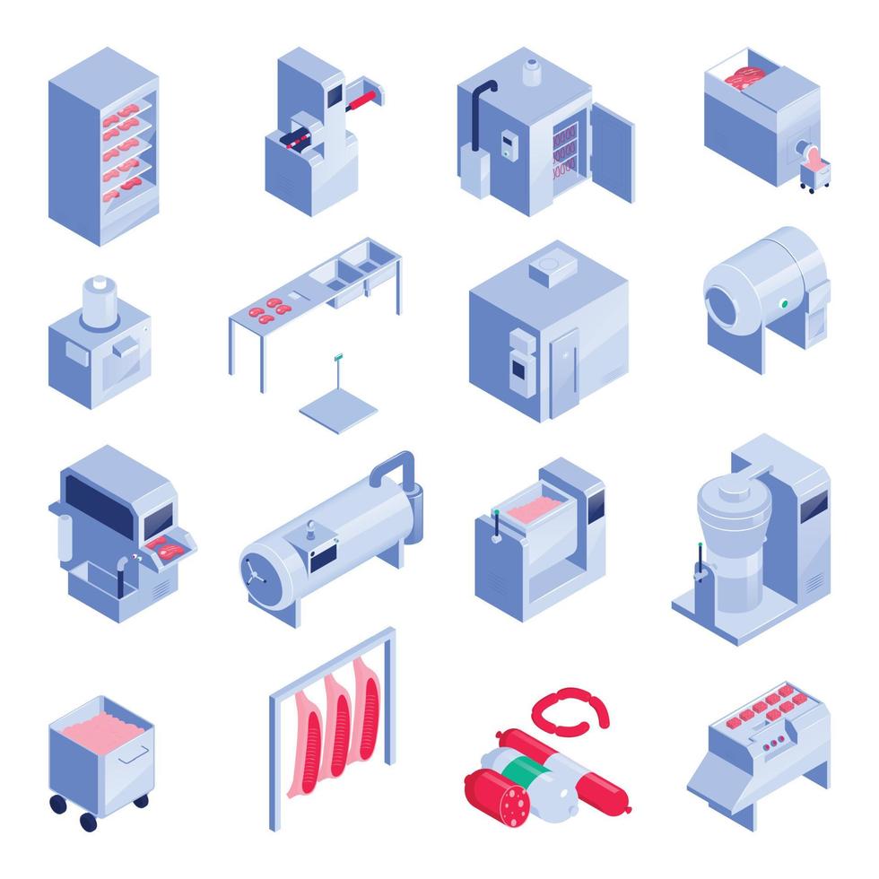 Meat Processing Isometric Set vector